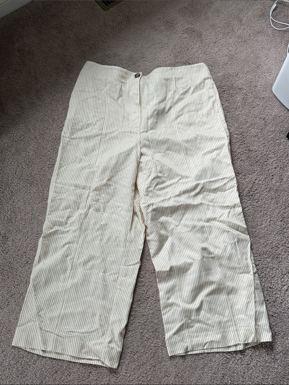 Ann Taylor Cream and Tan Striped Cropped Wide-Leg Pants